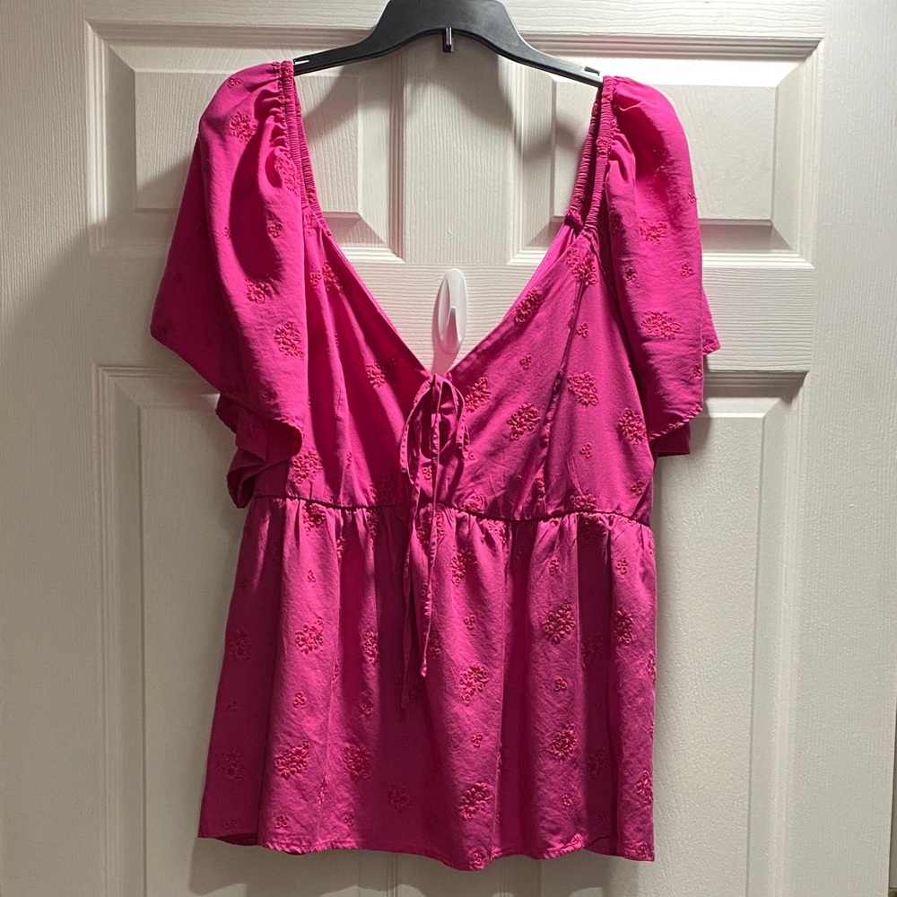 Torrid Fuchsia Blouse with Floral Embroidery